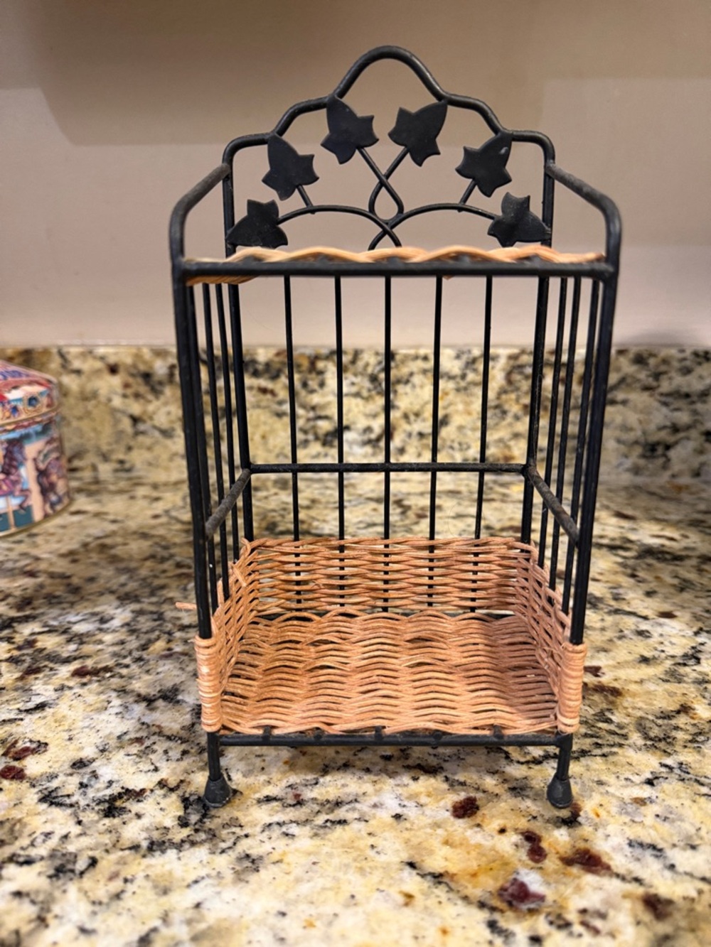 Woven Rattan and Black Metal Decorative Shelf - Brown/Black